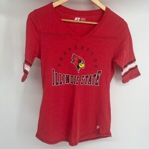 Russell Illinois State Redbirds V Neck T Shirt Women's Small Red Collegiate